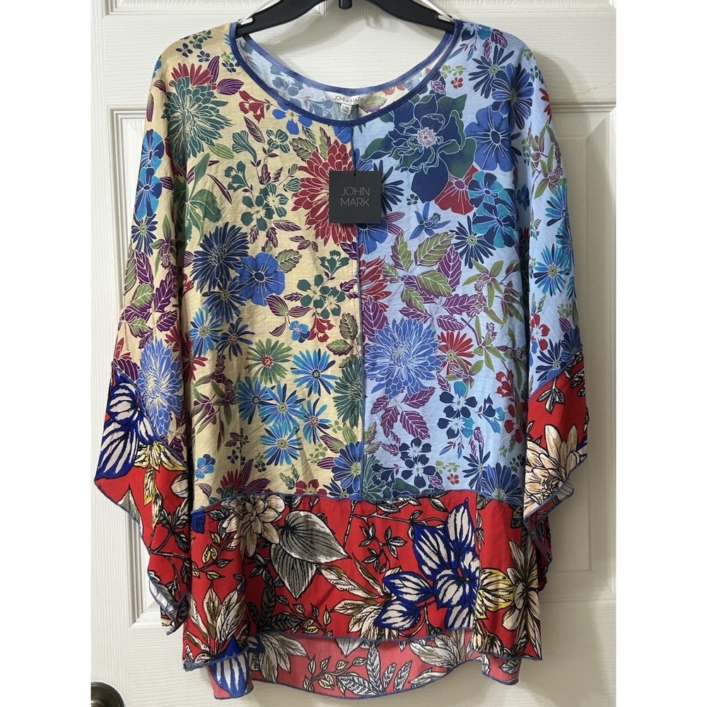 NWT* JOHN MARK Blue Haze Floral Multi Art Bohemian Top Women's L/XL